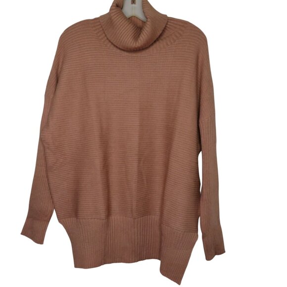 New Lillusory Womens Ribbed Knit Turtleneck Sweater Medium Camel Brown - Picture 6 of 13